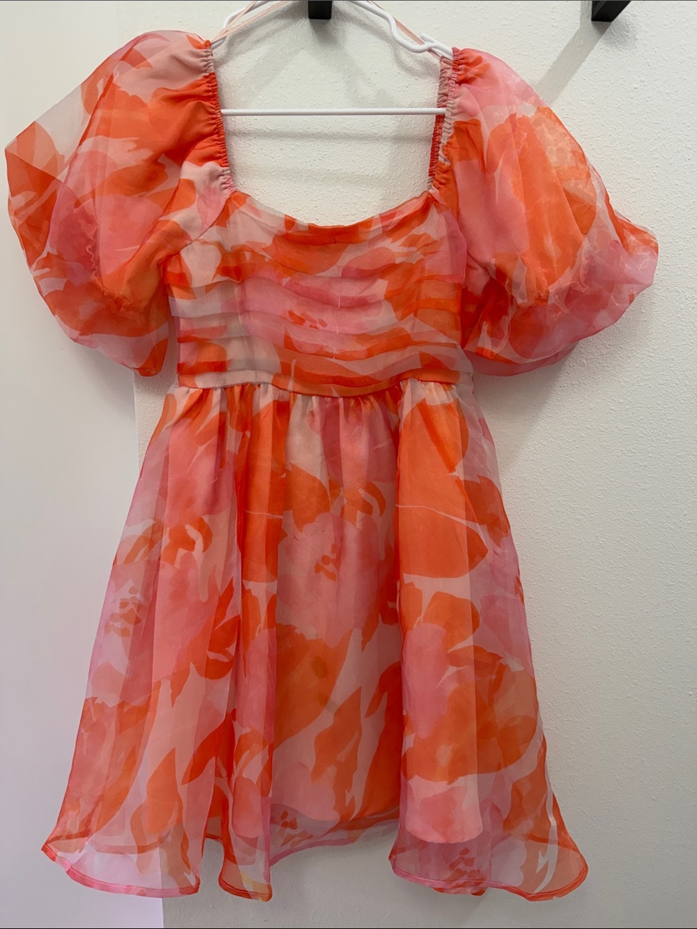 Entro Orange & Pink Puffy Sleeve Dress